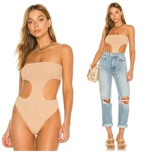 Revolve Superdown Darcey Cut Out Bodysuit Size Medium Tan Nude Party Going Out